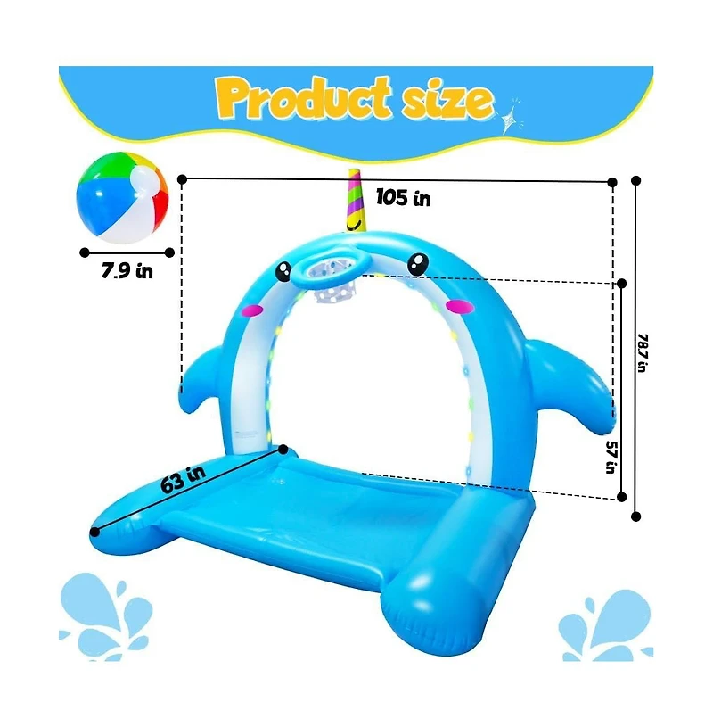 Aofar Inflatable Whale Sprinkler Splash Pad Basketball Led