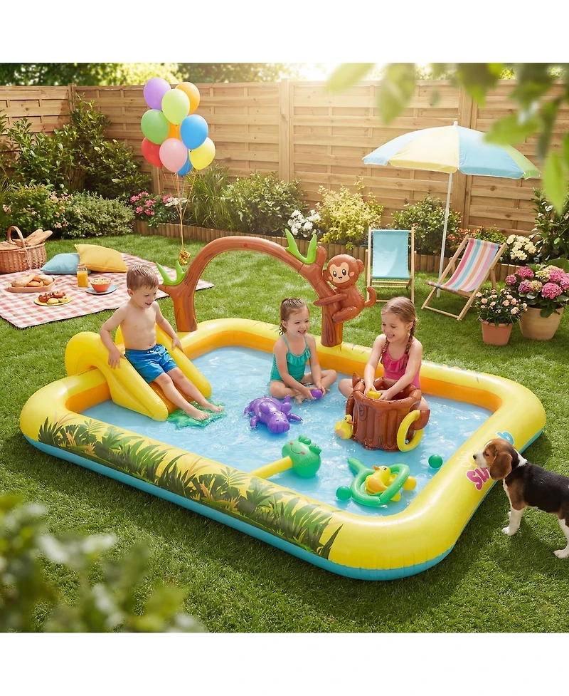 Aofar Pool Slide Inflatable Water Play Center Jungle Splash Pad