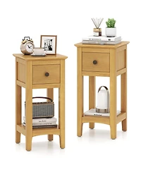 Gymax 2-Piece Nightstand 3-Tier Bedside Table with Open Storage Shelf and Narrow Side Table