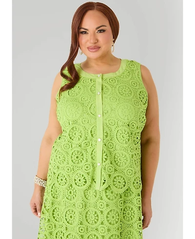 Ashley Stewart Women's Crochet Button Front Top