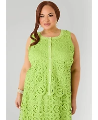 Ashley Stewart Women's Crochet Button Front Top