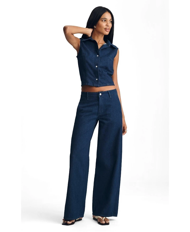 Mavi Jeans Women's Siena High Rise Wide Leg Chino Dark Linen Denim