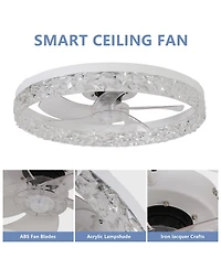 Clihome Acrylic Ceiling Fan Light with Remote Control, Dimmable Led Chandelier, 6-Speed Adjustable