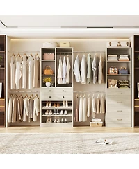Aheaplus Wooden Closet System Set with 6 Drawers and 5 Hanging Rods Shelves