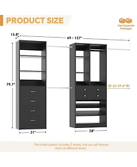 Aheaplus Wooden Closet System Set with 6 Drawers and 5 Hanging Rods Shelves