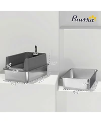 PawHut Xl Stainless Steel Cat Litter Box High Sided Include Scoop Pad