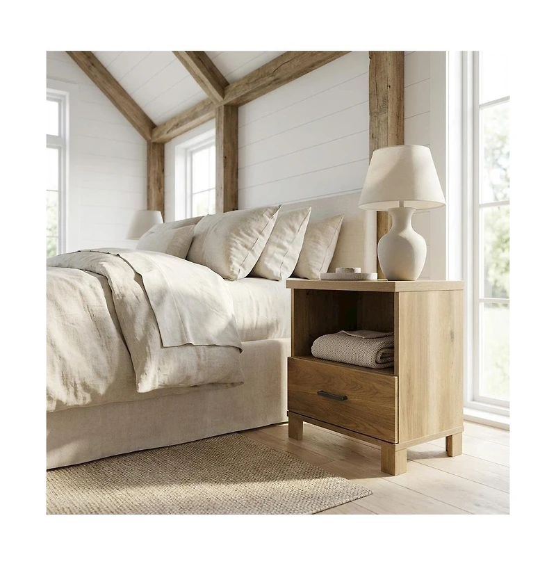 Starlight Canyon Home Wooden Nightstand in Timber Oak Finish with Rustic and Modern Farmhouse Style