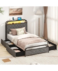Slickblue Modern Platform Bed Frame with Led Lighting and Power Outlet
