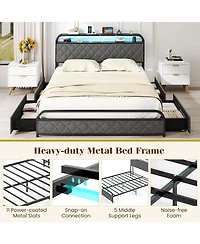 Slickblue Modern Platform Bed Frame with Led Lighting and Power Outlet