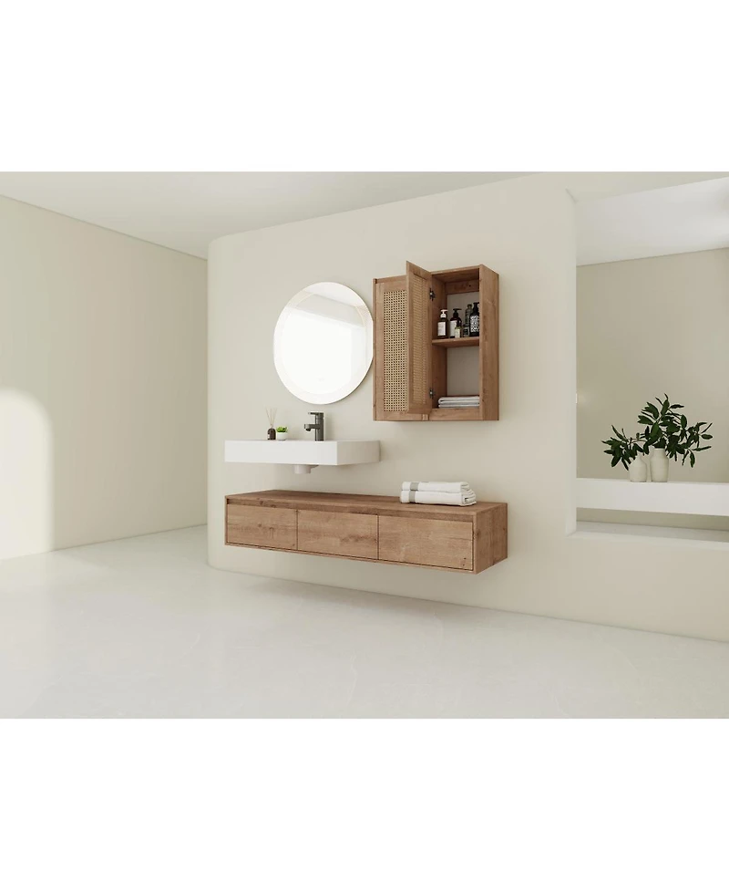 Sillysis Modern Floating Bathroom Vanity with Resin Sink, Three Drawers, Double Wall Mounted Side Cabinets for Ample Storage