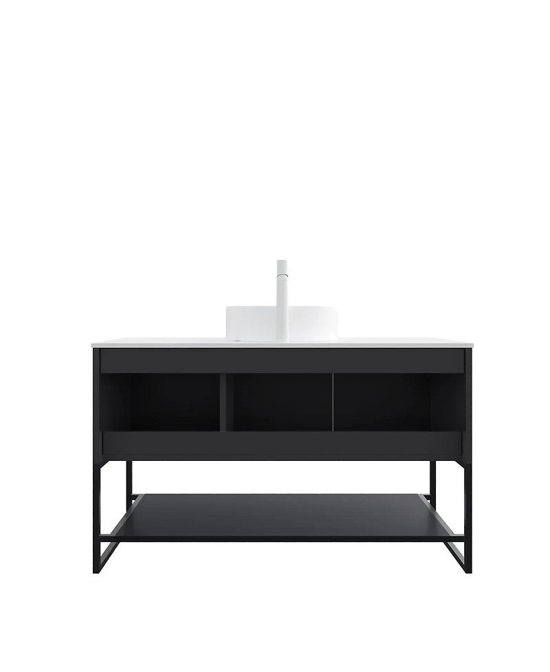 Sillysis 48 Inch Modern Bathroom Vanity with Ceramic Vessel Sink, Sintered Stone Countertop, Soft Close Doors