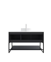 Sillysis 48 Inch Modern Bathroom Vanity with Ceramic Vessel Sink, Sintered Stone Countertop, Soft Close Doors