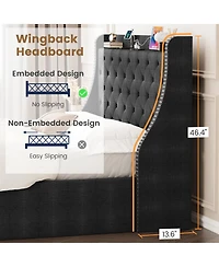 homfan 2 piece Upholstered Platform Bed Frame with Wingback Headboard, 4 Storage Drawers, Built-in Usb, Sturdy Wood Slats, Space-Saving, Easy Assembly