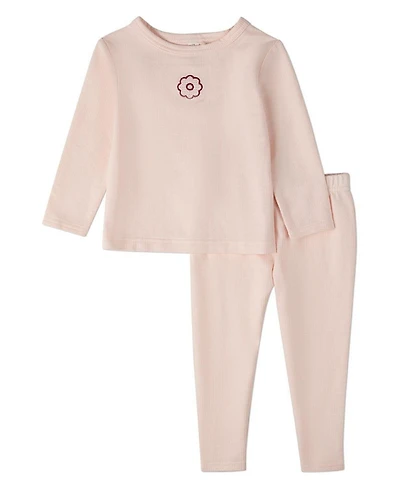 MeMoi Baby Girls 2 Piece "A Flower Power" Embroidered Pull-On Lounge Set