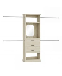 Aheaplus Wooden Closet Organizer with 4 Hanging Rods and 3 Drawers Mirror