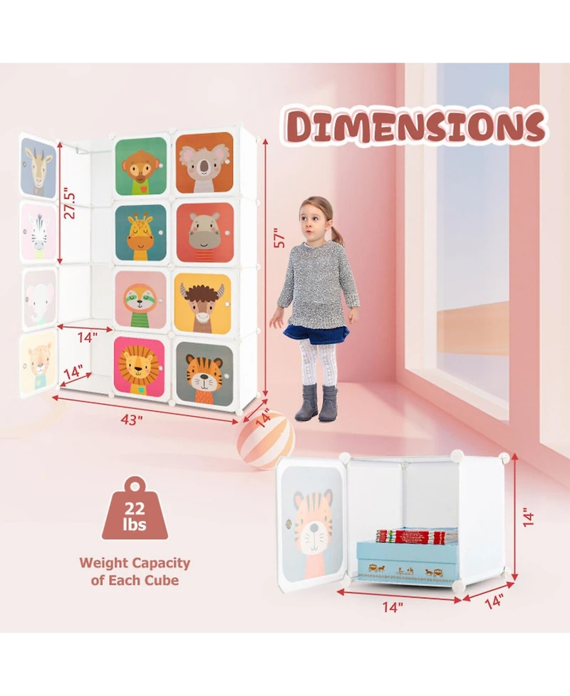 Gouun 12-Cube Kids Wardrobe Closet with Hanging Section and Doors Storage