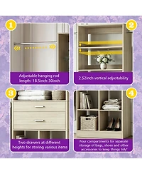 Aheaplus Wooden Closet Organizer with 2 Drawers and 5 Haning Rods