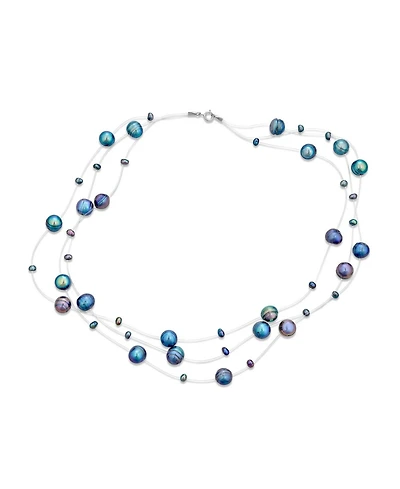 Bling Jewelry Multi Strand Pearl Illusion Necklace Choker Freshwater Cultured