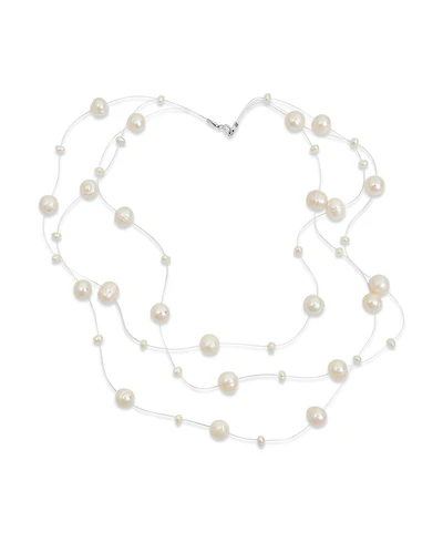 Bling Jewelry Multi Strand Pearl Illusion Necklace Choker Freshwater Cultured