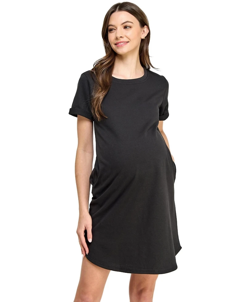 Hello Miz Maternity Short Sleeve T-Shirt Dress with Pockets