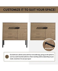 Sillysis Modern Bathroom Vanity with Ceramic Sink, Wall Mounted or Freestanding, Soft Close Doors