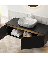 Sillysis Wall Mounted Bathroom Vanity with Sintered Stone Top, Volakas Marble Pattern Sink, Soft Close Doors