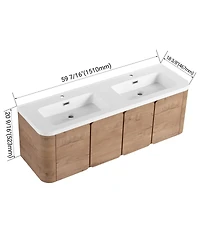 Sillysis 60 Inch Wall Mounted Modern Bathroom Vanity with Double Resin Sink, Soft Close Doors, Plywood Cabinet for Storage