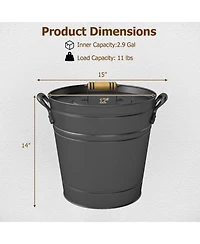 Gouun Gallon Metal Coal Ash Can with Wooden Lid and Side Grip Handles