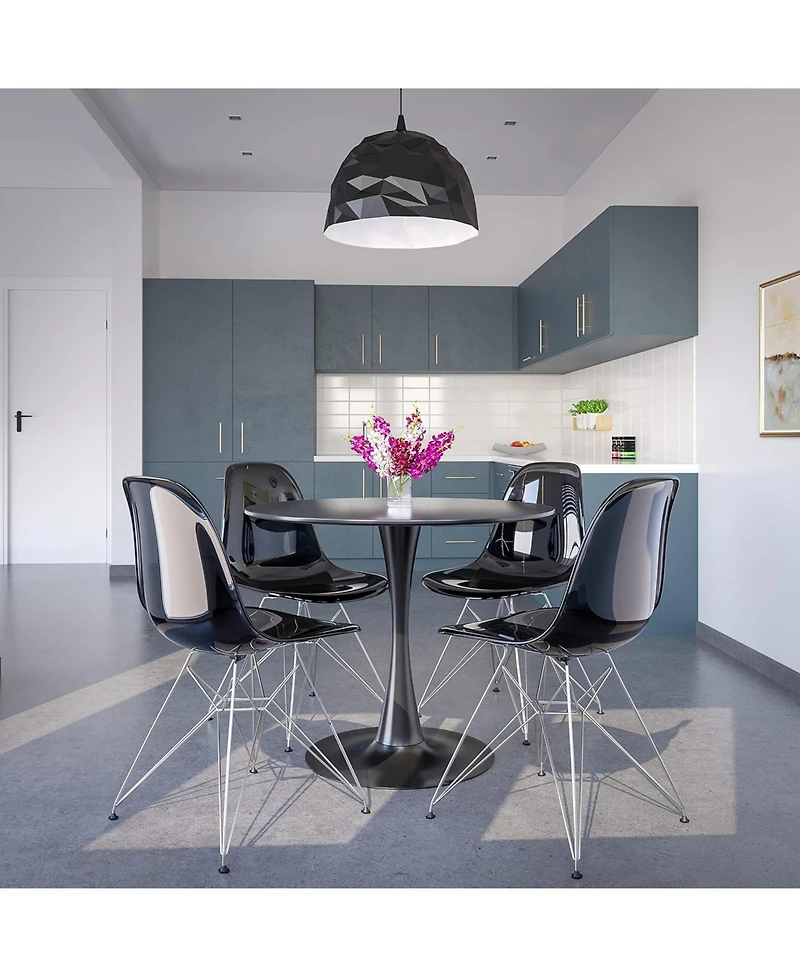 LeisureMod Cresco Acrylic Dining Chair Set of 2 Chrome Eiffel Base and Curved Back Design, Ergonomic Lightweight Accent Side