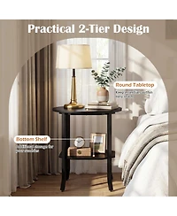 Gymax Round End Table 2-Tier Night Stand w/Storage Shelf Industrial Bedside Rustic