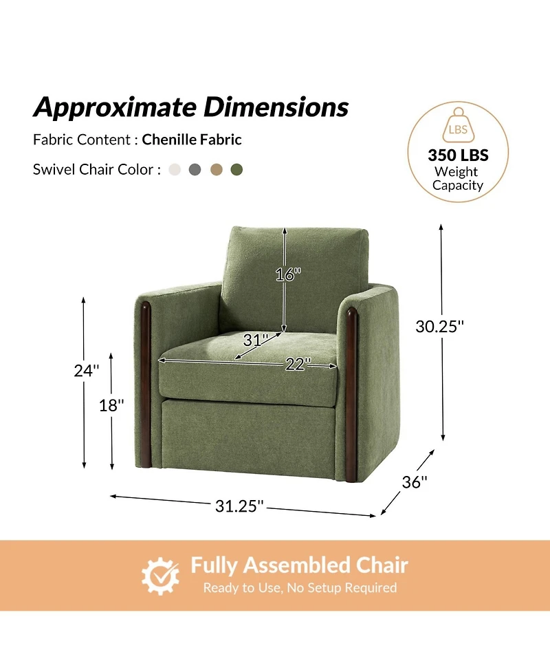 Hulala Home Verdino Modern Down-filled Solid Wood Swivel Barrel Chair