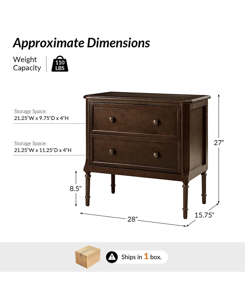 Hulala Home Irene Transitional 28''W 2 Drawer End Table with Charging Station