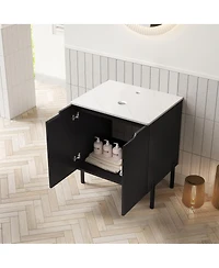 Sillysis 24 Inch Bathroom Vanity without Basin, Sintered Stone Top, Striped Soft Close Doors, Black Modern Scandinavian Storage Cabinet