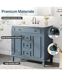 Tribesigns 36-Inch Bathroom Vanity with Sink, Freestanding Bathroom Sink Cabinet with 2 Doors and 2 Drawer, Adjustable Shelf