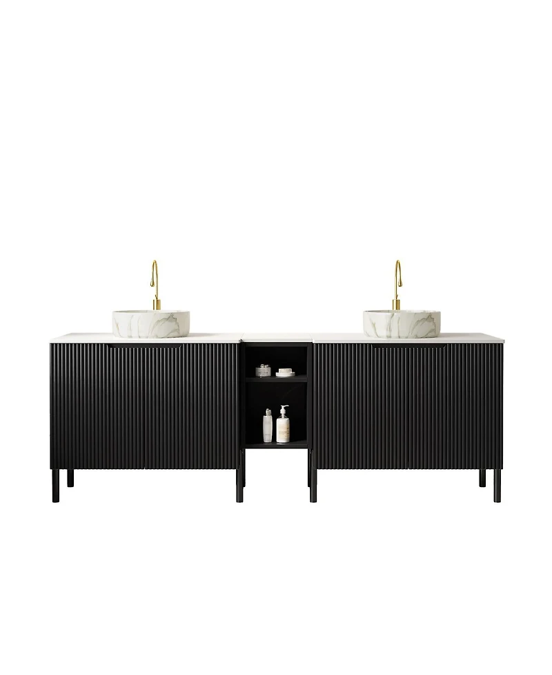 Sillysis Inch Bathroom Vanity with Double Vessel Sinks, Sintered Stone Countertop, Soft Close Doors