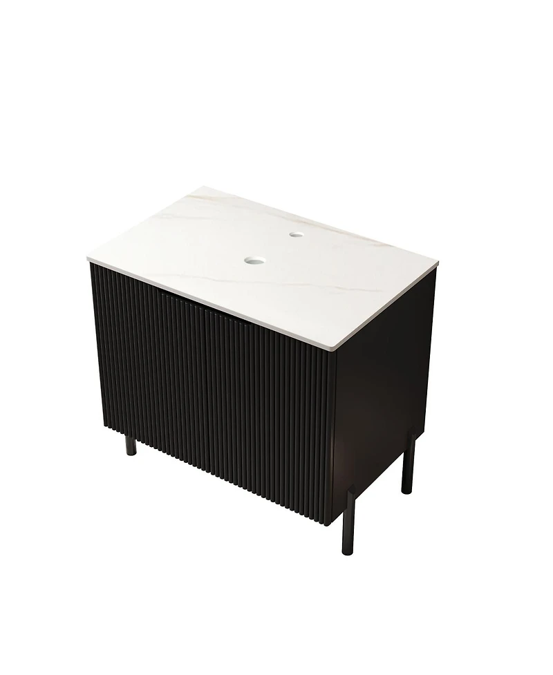 Sillysis Bathroom Vanity without Basin, Sintered Stone Top, Soft Close Doors, Black Modern Scandinavian Storage Cabinet