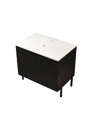 Sillysis Bathroom Vanity without Basin, Sintered Stone Top, Soft Close Doors, Black Modern Scandinavian Storage Cabinet
