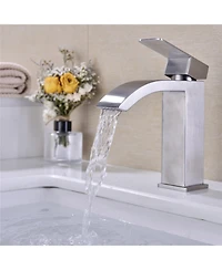 Phying Waterfall Spout Bathroom Sink Single Handle Faucet with Pop-Up Drain (with Overflow)
