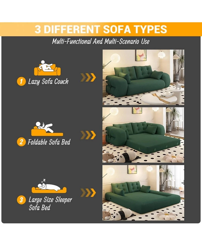 Maison Boucle 78.7'' Teddy 2-Seat 3-in-1 Sleeper Sofa, Foldable Foam Sofa Bed