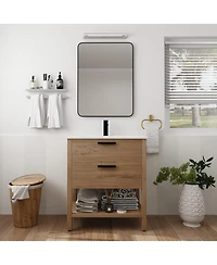 Sillysis Freestanding Bathroom Vanity with Ceramic Sink, Modern Soft Close Drawers, Open Storage Shelf, Plywood Base