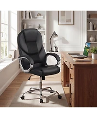 Slickblue Leather Office Chair with Rocking Backrest and Mesh Support