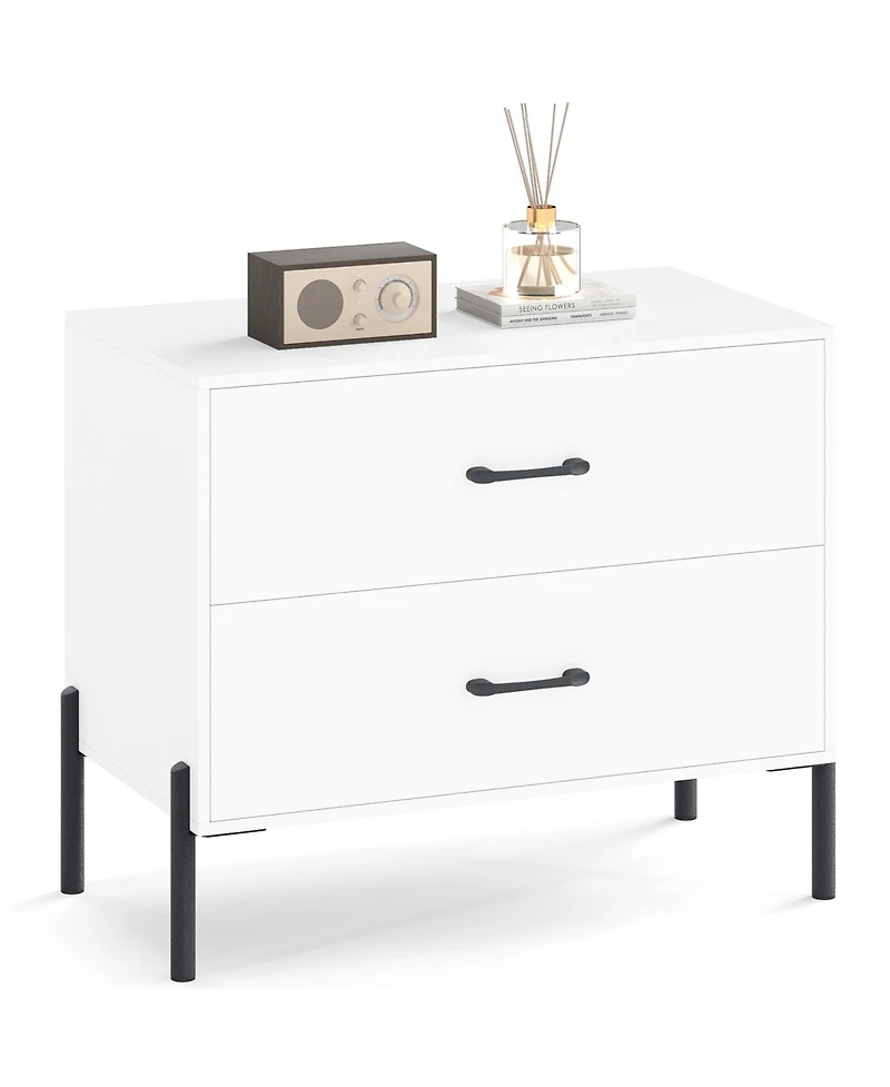 Slickblue Modern Wooden Nightstand with 2 Drawers and Metal Legs