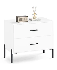 Slickblue Modern Wooden Nightstand with 2 Drawers and Metal Legs