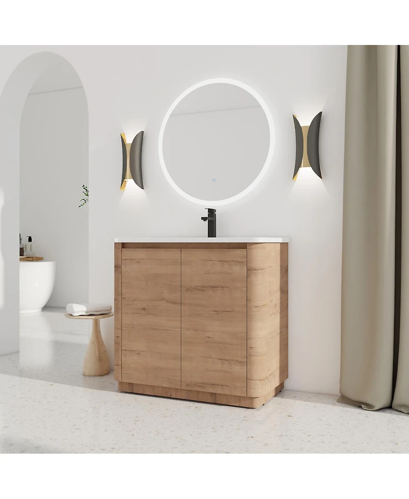 Sillysis Freestanding Bathroom Vanity with Ceramic Sink, Modern Plywood Cabinet, Soft Close Doors