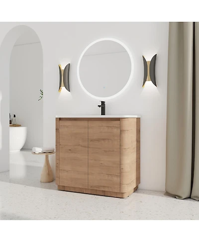 Sillysis Freestanding Bathroom Vanity with Ceramic Sink, Modern Plywood Cabinet, Soft Close Doors