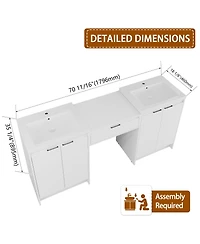 Sillysis 71 Inch Modern Double Bathroom Vanity with Resin Sinks, Soft Close Doors, Scratch and Water-Resistant Cabinet, Side Storage