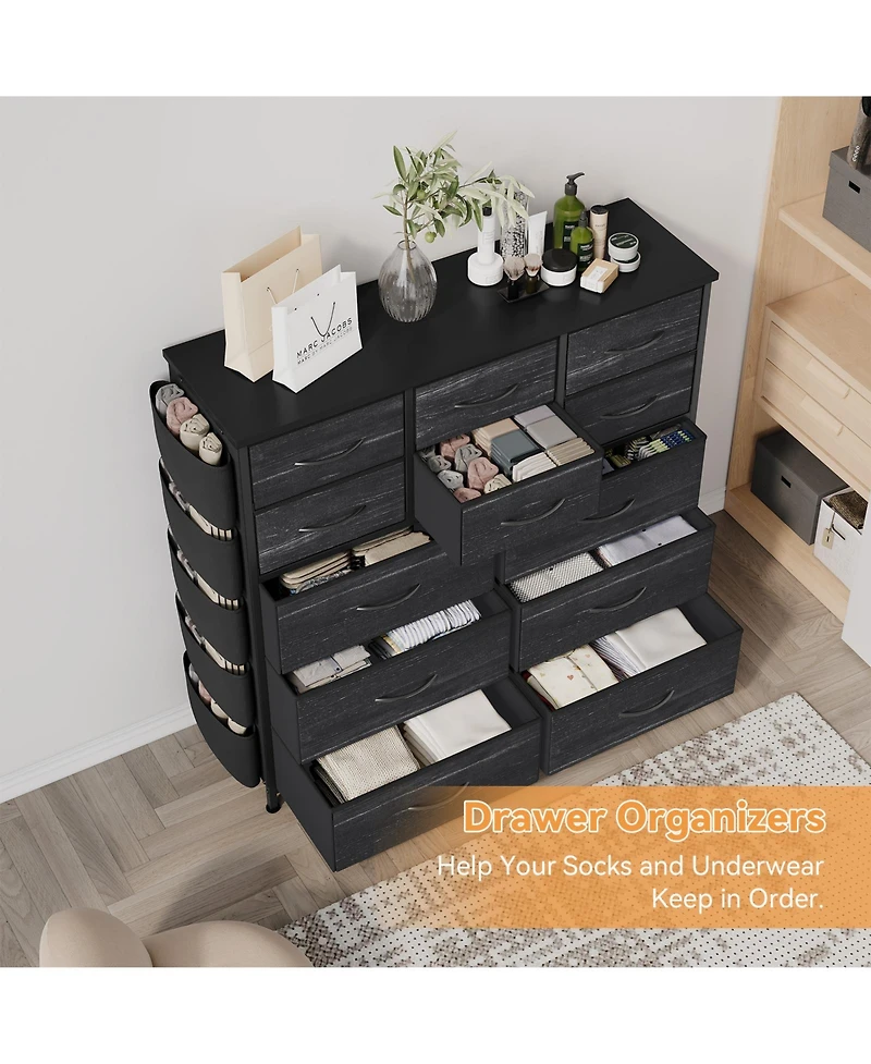 homfan 39 Inch Engineered Wood 12-Drawer Storage Cabinet with Metal Frame, Fabric Dresser Tower for Bedroom Closet Organizer