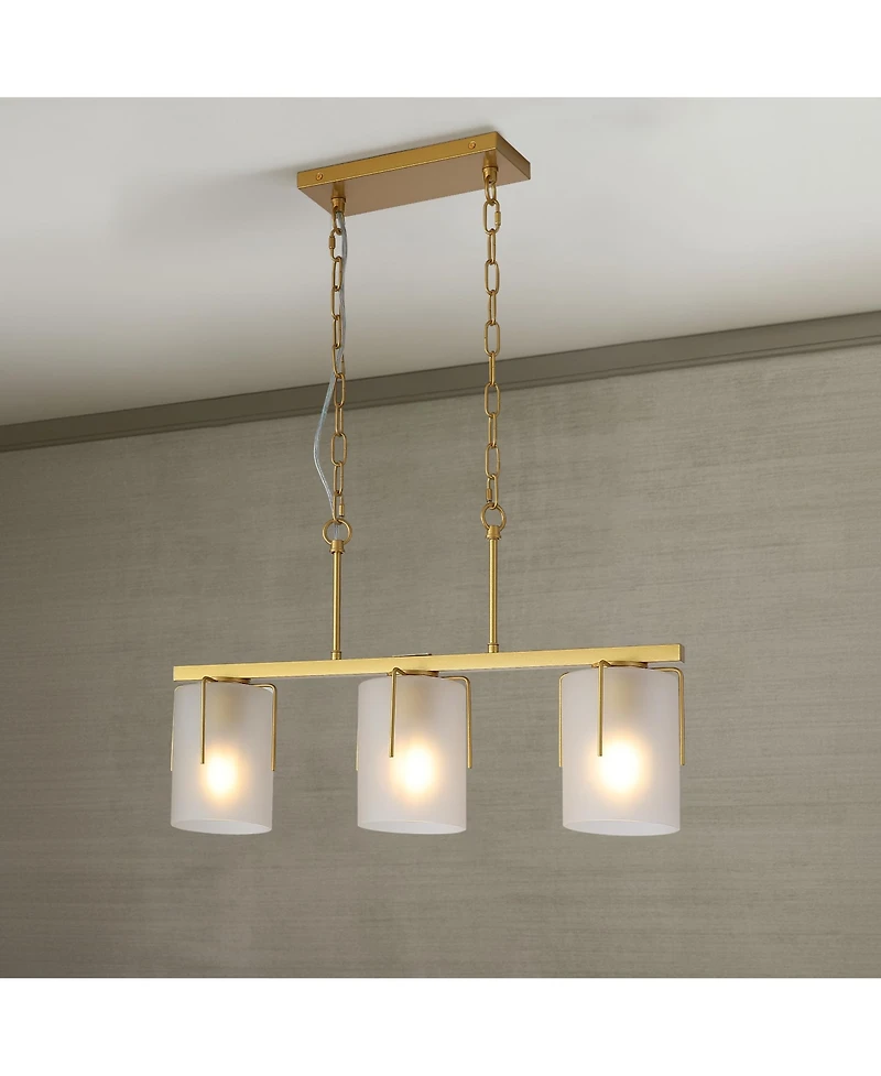 Midola Modern 3-Light Linear Chandelier, E26 Base, Adjustable Height Pendant Light with Frosted Glass Shades, Kitchen Island Lighting