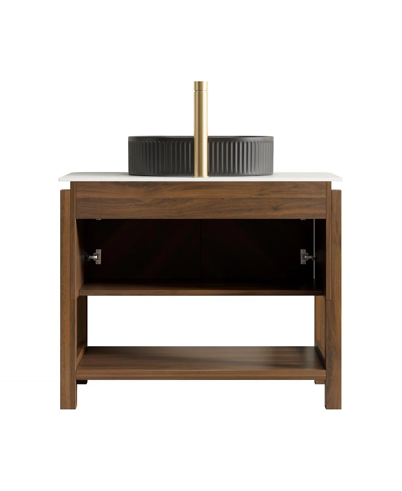 Sillysis Modern Bathroom Vanity with Vessel Sink, Sintered Stone Countertop, Soft Close Solid Wood 3D Doors