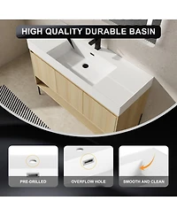 Sillysis 47 Inch Freestanding Bathroom Vanity with Resin Basin, Double Doors, Large Storage, Open Shelf for Modern Bathrooms